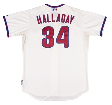 2012 Roy Halladay Game Used Philadelphia Phillies Alternate Jersey For Career Strike Outs 2,057 - 2,059 (MLB Authenticated)